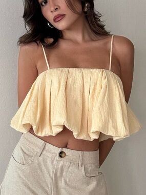 Zara Pale Yellow Ruffle Spaghetti Strap Crop Top